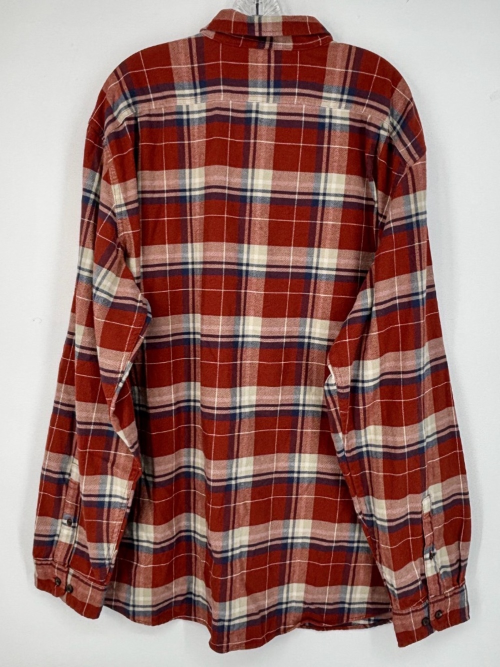 Eddie Bauer Mens 2XL TALL Button Up Shirt 100% Cotton Flannel Rust Blue Plaid - Picture 5 of 9